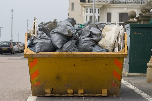 Construction site in Brent Cross with waste management practices